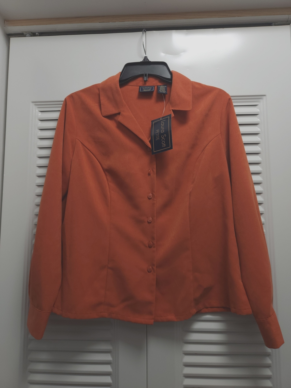 NWT Laura Scott Petite Rust Orange Button-Front Blouse Women's 12P